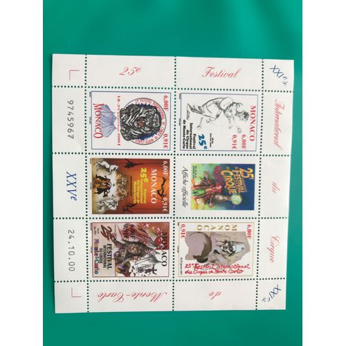 Bloc Feuillet De 6 Timbres Différents - 25 Eme Festival International Du Cirque De Monte-Carlo - Année 2000 - Gomme Intacte