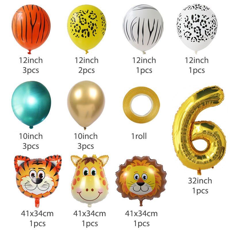 18 Pieces Animaux Ballons Garcon Enfants 1 2 3 4 5 6 7 8 9 Ans Decorations De Fete D Anniversaire Numero Ballon Bebe Douche Jungle Safari Theme 6 Number Set Rakuten