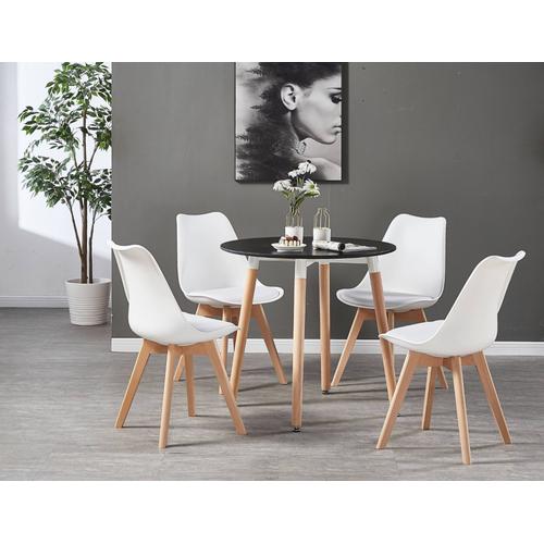 Table Noire Ronde + 4 Chaises Scandinaves Blanches - Ensemble Pour Salle À Manger Ou Cuisine