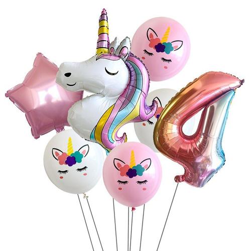 Ballons d'anniversaire licorne, ensemble de 11 pièces, 11 pièces, ensemble  de 1 2 3 4 5 6 7 8 9 ans, décorations pour fête d'anniversaire~7pcs