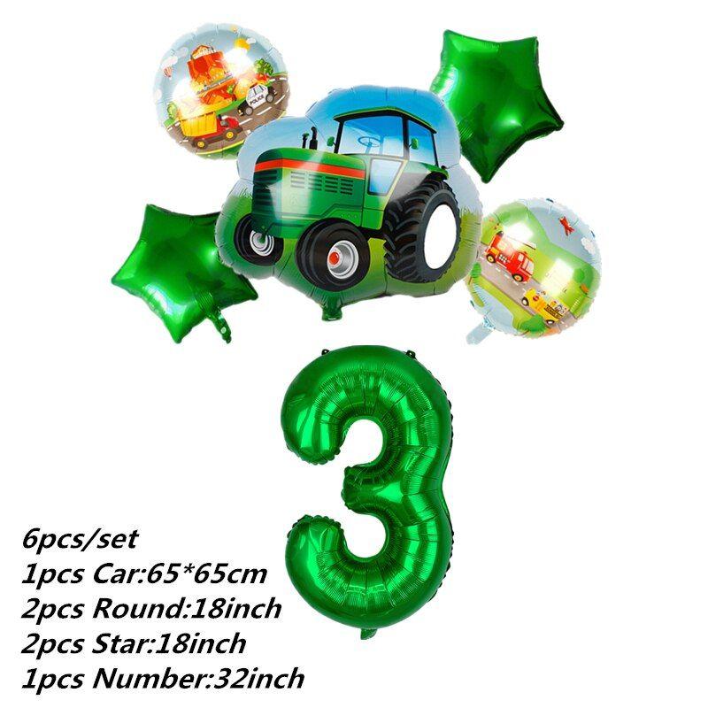 Ballons En Aluminium Pour Tracteur Agricole 1 Piece Bulldozer Glace Voiture Helium Decoration De Fete Prenatale Anniversaire Jouet Pour Enfants 6pcs Number 3 Set Rakuten