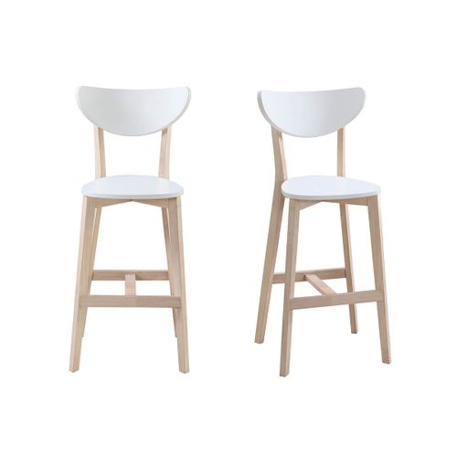 Tabourets De Bar Scandinaves Blanc Et Bois 75 Cm (Lot De 2) Leena