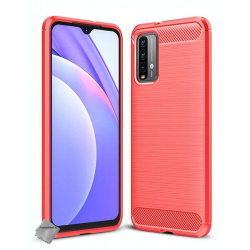 Housse Etui Coque Silicone Gel Carbone Pour Xiaomi Redmi 9t + Verre Trempe - Rouge