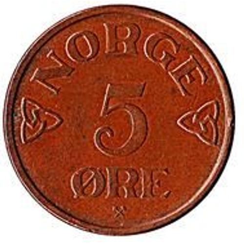 Pièce 5 Ore Norvège - 1956