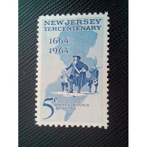 Timbre Etats-Unis Yt 763 Philip Carteret Atterrissant À Elizabethtown Et Carte Du New Jersey 1964 ( 1090205 )