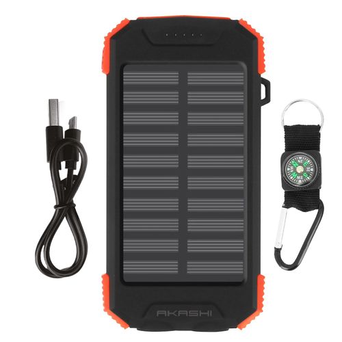 Batterie Externe Solaire 10000mah Antichocs Ipx4 Lampe Torche Akashi Noir