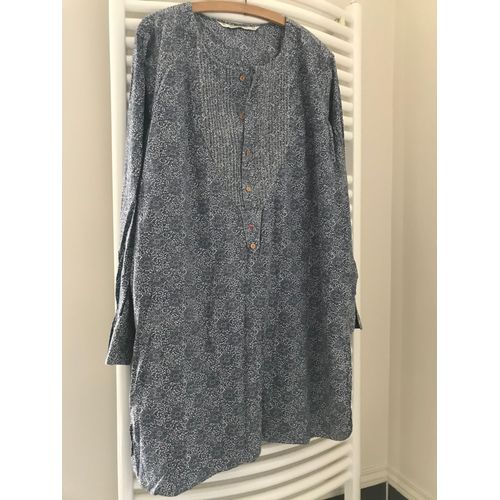 Robe Manches Longues Boutonnées Tissu Coton Bleu Et Blanc Zara Taille Xl