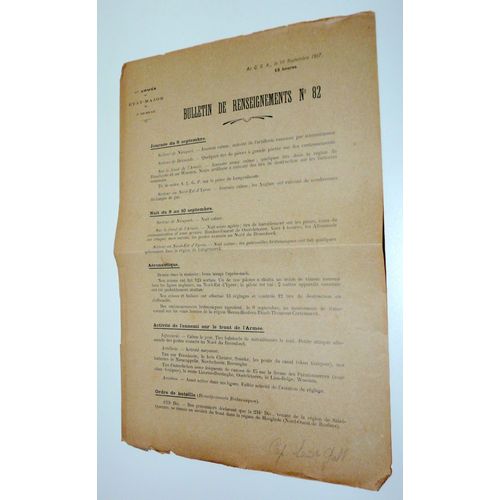 Ww1, 1 Ère Armée, État-Major Le 10 Septembre 1917, Bulletin De Renseignements N°82
