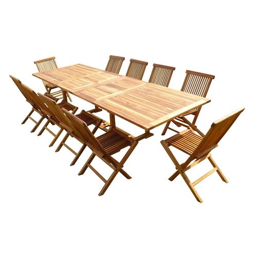 Ensemble Salon De Jardin En Teck Aspect Huilé Kaloa 10 Chaises Jumak