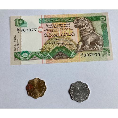 Sri Lanka, Ceylan : 1 Billet 10 Roupies (Neuf-807977) & 2 Pièces (Une Est Tâchée)