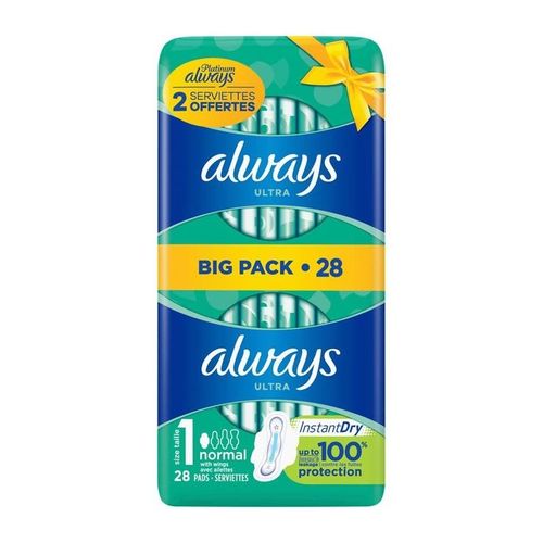 Always : Ultra - Serviettes Hygiéniques Taille 1 Normal - 28 Serviettes 