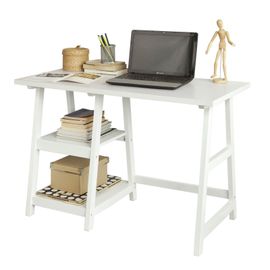 Sobuy Fwt16-W Bureau Informatique Plan De Travail Table Secrétaire Table Pour Ordinateur Avec 2 Étagères - Blanc