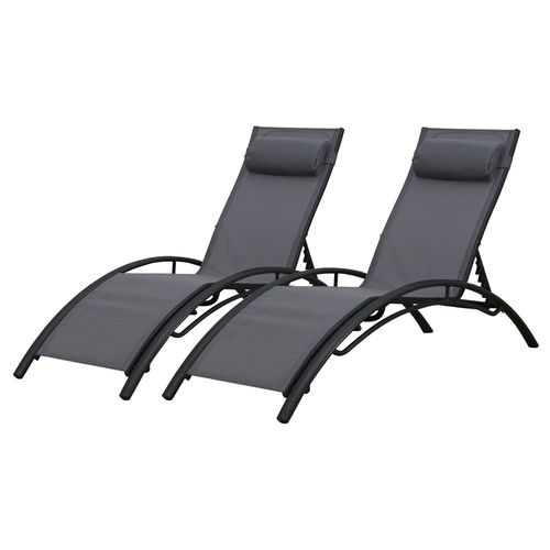 Lot De 2 Transats Galapagos En Textilène Gris - Aluminium Gris Anthracite