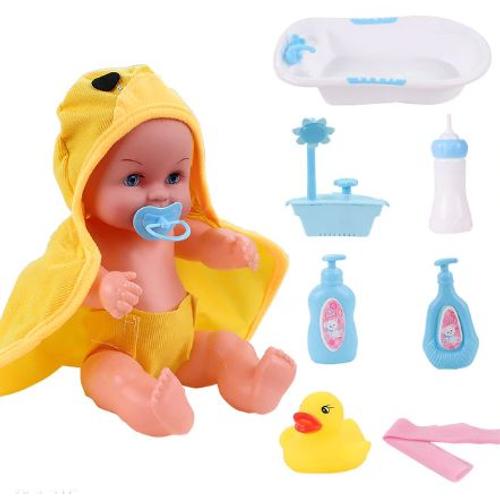 Ensemble de bain poupée bébé poupon 30 cm reborn jouet baignoire douche  biberon sucette canard savon serviette poupée baigneur boit et fait pipi  couche - yeux dormeur - jeux pour enfants