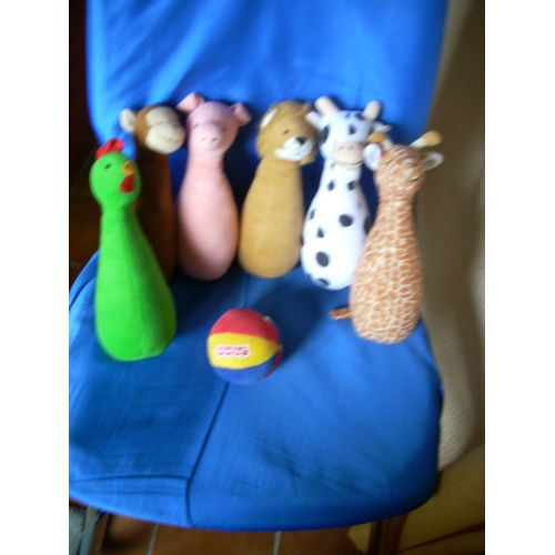 Lot De 6 Peluches Hochets Quilles Animaux Egmont Toys + 1 Balle Fisher-Price.