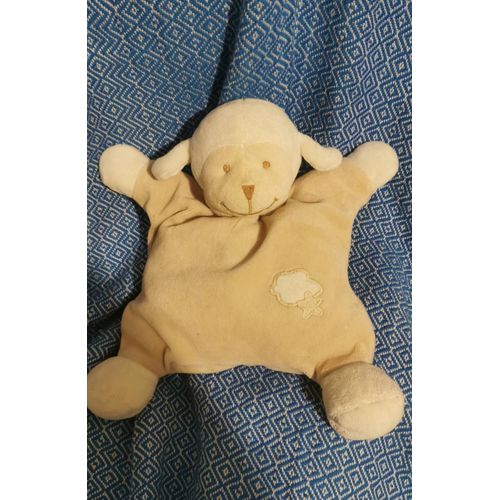 Doudou Mouton Semi Plat Beige Ecru Nuage Étoile Grelot Bout'chou