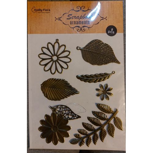 8 Décorations En Métal Thème Feuilles Et Fleurs - Scrapbooking, Carterie, Décoration....