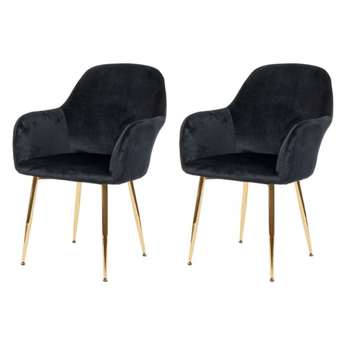 2x Chaise De Salle À Manger Hwc-F18, Fauteuil De Cuisine, Design Rétro   Velours Noir, Pieds Dorés