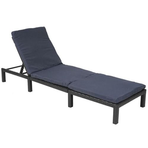 Transat Chaise Longue De Jardin En Poly-Rotin Anthracite Coussin Gris Mdj04132