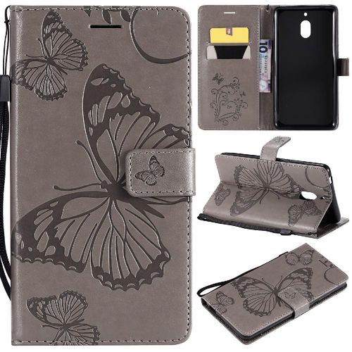Flip Étui Pour Nokia 2.1 Couverture Magnétique Cuir Pu Flip Kickband Avec Support De Fente Pour Carte Couverture Antichoc - Gris Clair