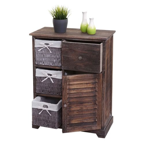 Commode Hwc-H21, Armoire À Tiroirs, Tiroir Panier En Bois Massif 80x60x30cm   Brun Miteux