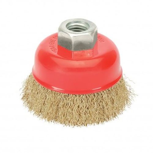 Cepillo Taza Acero Latonado, Ø 100 mm. Rosca M14 / Alambre de Ø 0,30 mm.