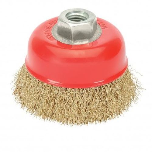 Cepillo Taza Acero Latonado, Ø 120 mm. Rosca M14 / Alambre de Ø 0,30 mm.
