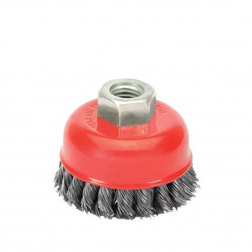 Cepillo Taza Acero Trenzado Ø 75 mm. Rosca M14 / Alambre de Ø 0,50 mm.