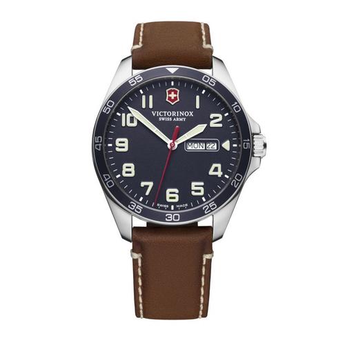 Montre Homme Victorinox Fieldforce, Boîtier Acier Inoxydable, Bracelet Cuir Marron - 42 Mm