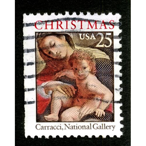 Timbre Oblitéré Usa, Christmas, Carracci, National Gallery, 25