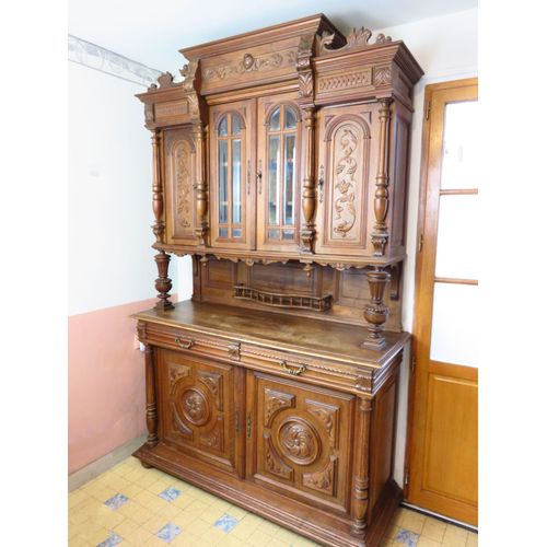 Ancien Bahut Meuble Buffet Double Corps De Style Henri Ii En Chêne Pour Cuisine Ou Salon Ou Salle À Manger