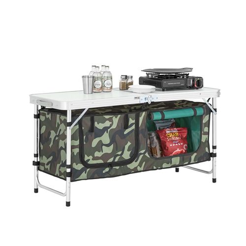 Sobuy Table De Camping Avec Sac De Rangement Pliable Et Amovible, Placards De Camping, Table De Valise En Aluminium, Table De Jardin, 3 Hauteurs 120 X 47 X (54/62/70) Cm, Ogt50-Tn
