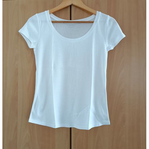 T Shirt Blanc. Col Rond. Manches Courtes. Camaieu. Coton. Elasthanne. Taille S