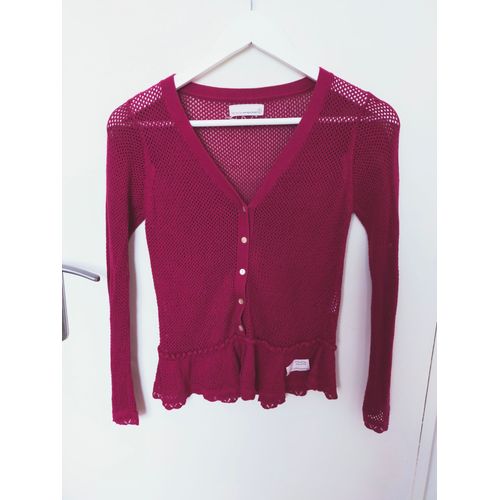 Gilet / Cardigan Odd Molly Rouge Framboise À Mailles Fines Ajourées T.1