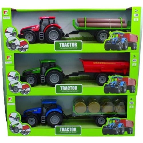 Jouet - Tracteur Avec Remorque - 43 Cm - Bois, Métal Et Plastique - Blanc