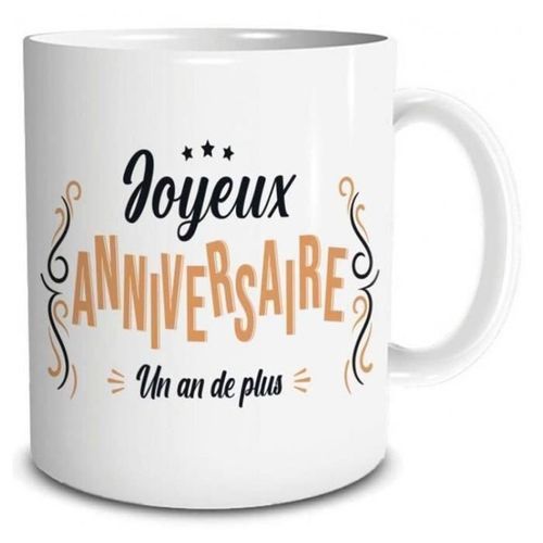 Mug - Joyeux Anniversaire - Blanc - Compatible Micro-Onde - Impressions Recto/Verso - Céramique