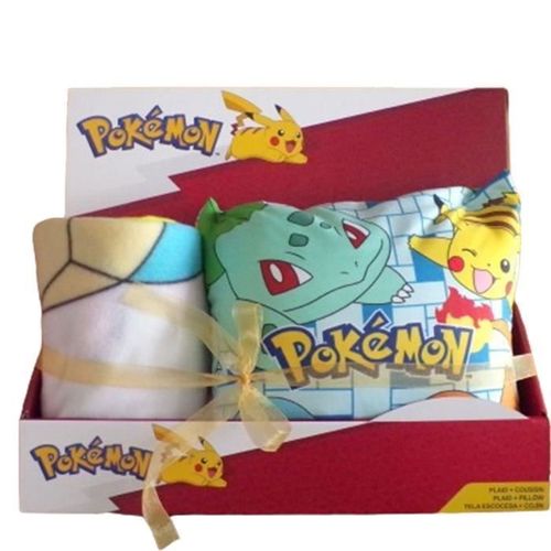 Coffret Coussin Et Plaid - Pokemon - 35x35 Cm - Plaid 100x140 Cm - 100% Polyester - Rouge/Jaune