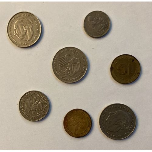 7 Pièces Allemagne, R.F.A. : 10 Pfenning (1949/87) - 50 Pfenning (1971) - 1 Mark (1959) & 2 Maks (1971/73/76)