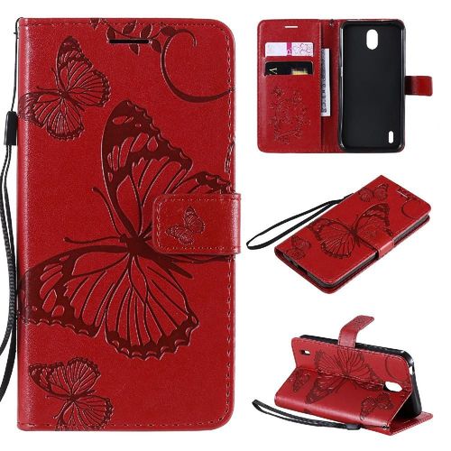Flip Étui Pour Nokia 1.3 Couverture Antichoc Couverture Magnétique Avec Support De Fente Pour Carte Flip Kickband Cuir Pu - Rouge