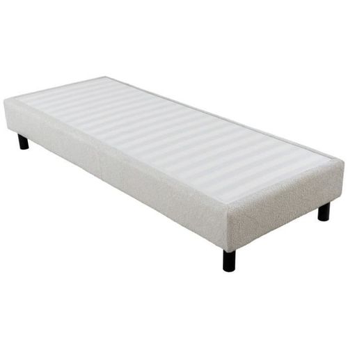 Ebac - Sommier Déco En Kit + Pieds 90x190 - Newkit 20 Lattes Bois - Tissu Crème - H. 18 Cm - Beige