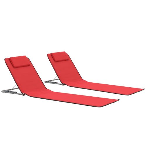 Vidaxl Tapis De Plage Pliables 2 Pcs Acier Et Tissu Rouge