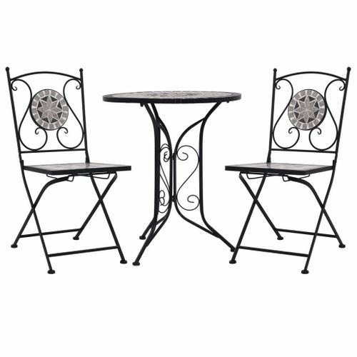 Vidaxl Mobilier De Bistro 3 Pcs Mosaïque Carreaux Céramiques Gris