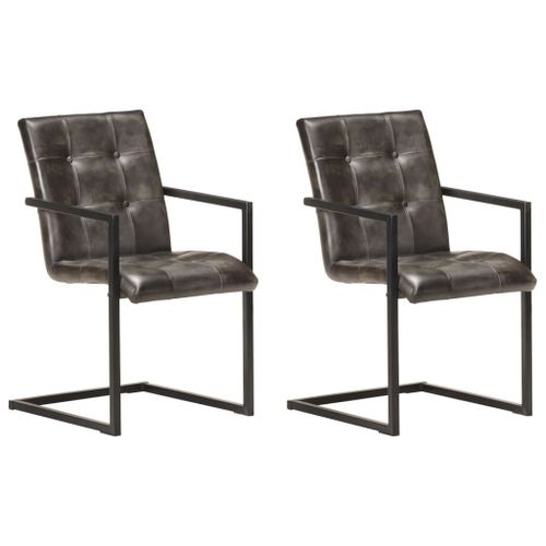 Vidaxl Chaises De Salle À Manger Cantilever 2 Pcs Gris Cuir Véritable