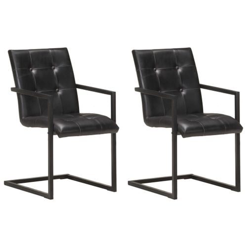 Vidaxl Chaises De Salle À Manger Cantilever 2 Pcs Noir Cuir Véritable