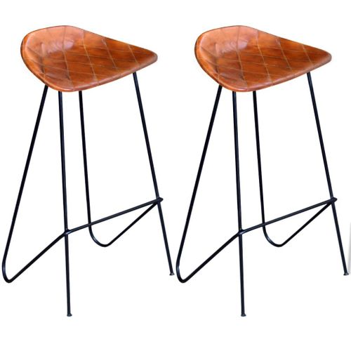 Vidaxl Chaises De Bar Lot De 2 Noir Et Marron Cuir Véritable