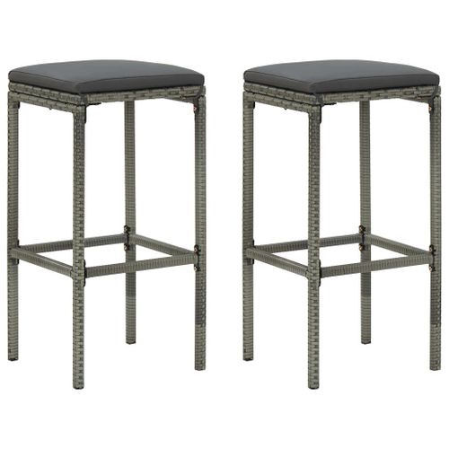 Vidaxl Tabourets De Bar Avec Coussins Lot De 2 Gris Résine Tressée