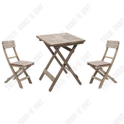 Td Set De Bistrot 3 Pcs Bois Ensemble De Mobilier D'extérieur Avec Table Et 2 Chaises Pliantes En Bois Pour Balcon Terrasse Et Jardi