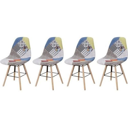 Lot De 4 Chaises - Patchwork Multicouleur - Scandinave - Pieds Bois