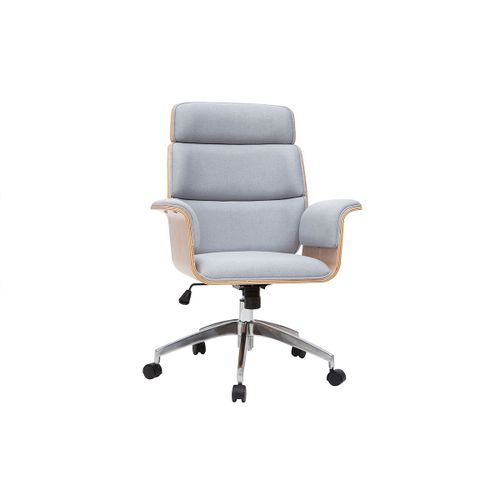 Fauteuil De Bureau Design En Tissu Gris Et Bois Clair Elon