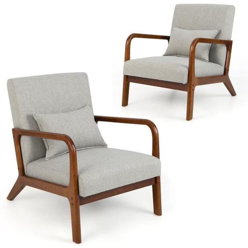 Costway Chaise D'appoint Moderne En Bois De Caoutchouc, Avec Coussin Lombaire, Patins Antidérapants, 79 X 65 X 77 Cm, Gris